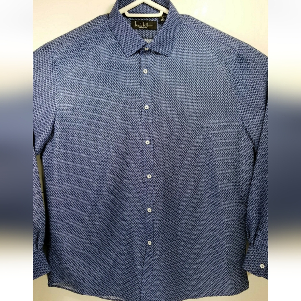 Nicole Miller New York Mens Large Size 16-16.5 Shirt Long Sleeve Button Up Blue